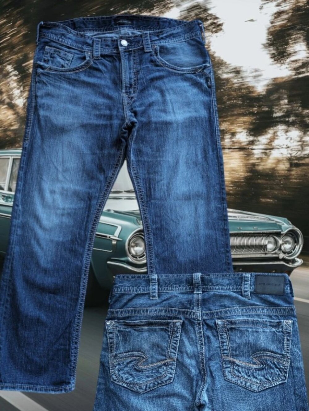 Silver Jeans Gordie Relaxed Straight Blue Whiskered Denim Men’s 34X30 (Insm 28)